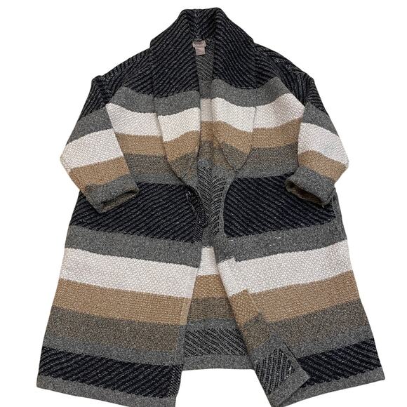 Chico’s 1P, M Open Front Cardigan | Striped Knit, Neutral Fall, Cozy Shawl NWOT - Picture 11 of 11